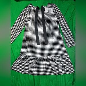 J Crew Flannel Ruffle Dress Bow Back Black White Buffalo Check Size Medium NWT